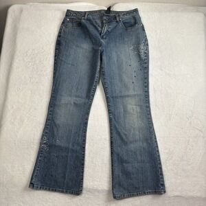 Y2K Arizona Jean Co. Butterfly Flare‎ Bedazzled Jeans Women's 16.5 Plus